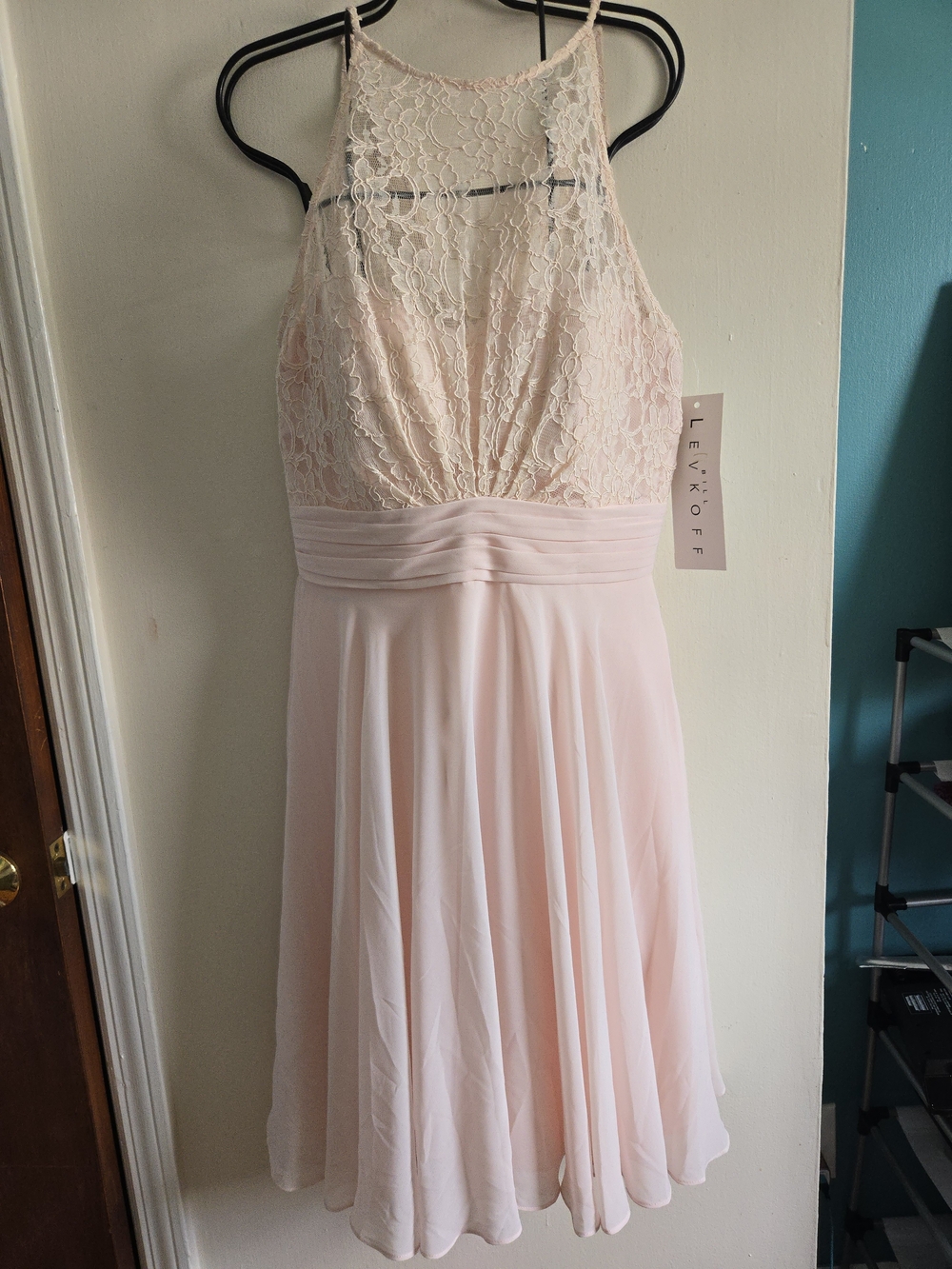 Light Pink Lace Halter Chiffon Dress